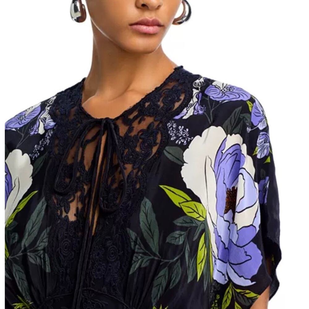 Farm Rio Women's Soft Garden Black Laces Short Sleeve Floral Dress Sz XS #31 - Picture 4 of 5